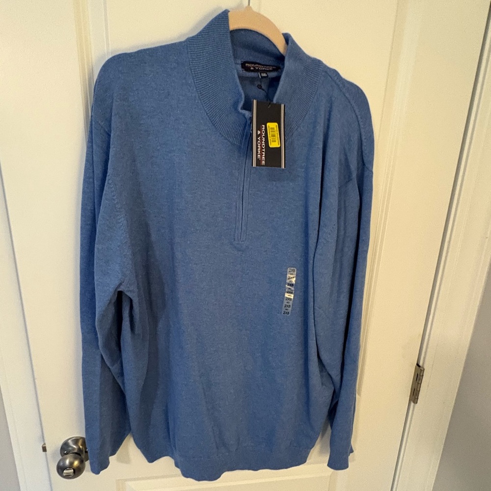 Roundtree & Yorke Men's Zip Up Sweater in Blue NWT part zip work weekend cassual